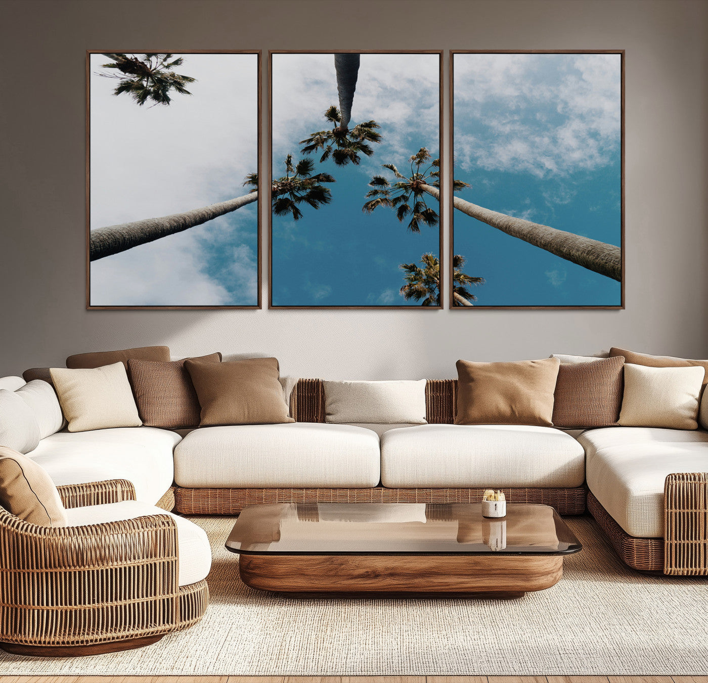 45236398-MGV-CV-36X24-Tropical Palm Trees Wall Art Canvas Print – Framed California Sky Minimalist Nature Scene Artwork for Home Office