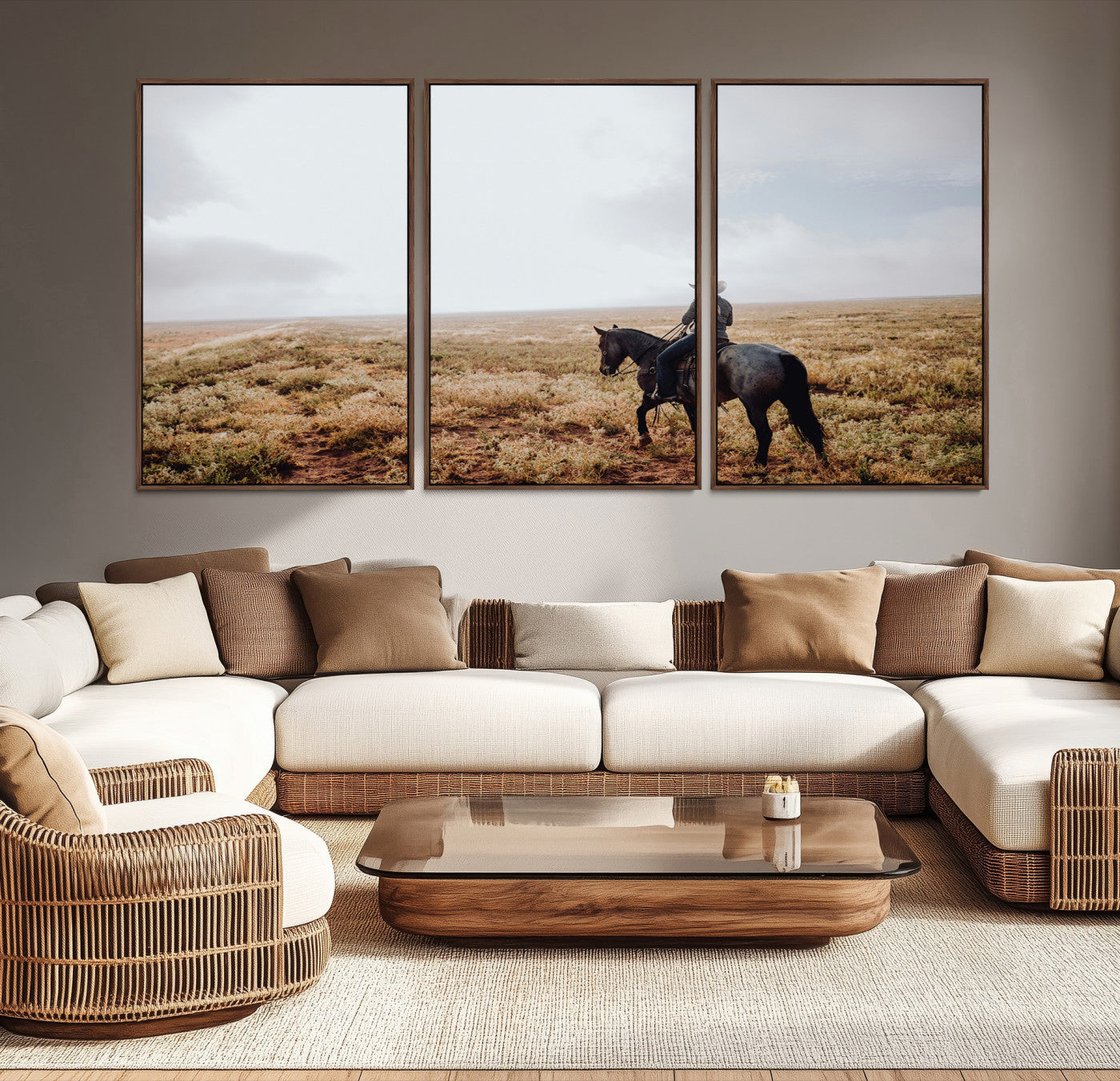 57597730-MGV-CV-36X24-Cowboy Wall Art Canvas Print – Framed Western Rustic Ranch Scene Country Landscape Artwork for Home Office