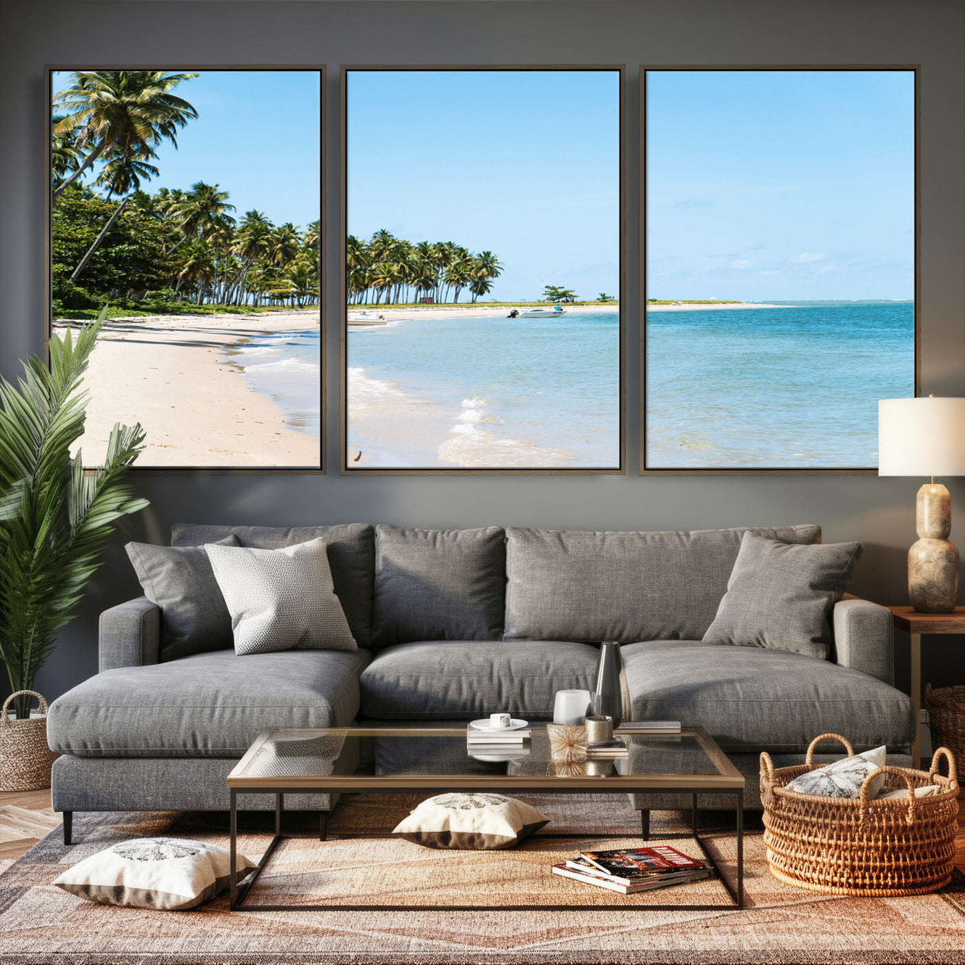 37858872-MGV-CV-36X24 - Palm Tree Paradise Coastal Wall Art – Beach Scene and Ocean Breeze Canvas Print Tranquil Tropical Shore Decor for Living Room, Bedroom or Office