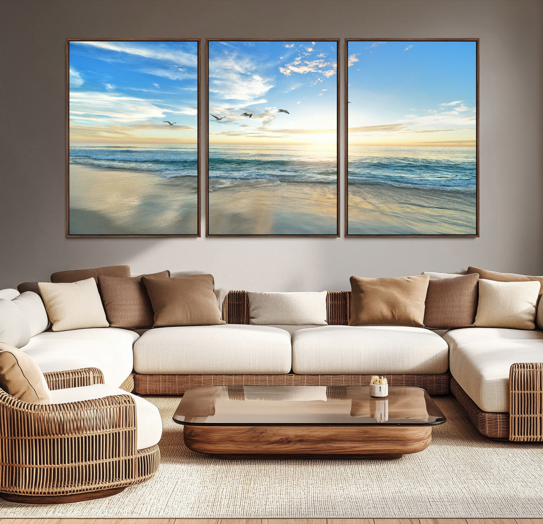 20708696-MGV-CV-36X24-Minimalist Seaside Morning Glow Art Canvas Print, Golden Reflections Perfect Coastal Minimalist Decor Artwork