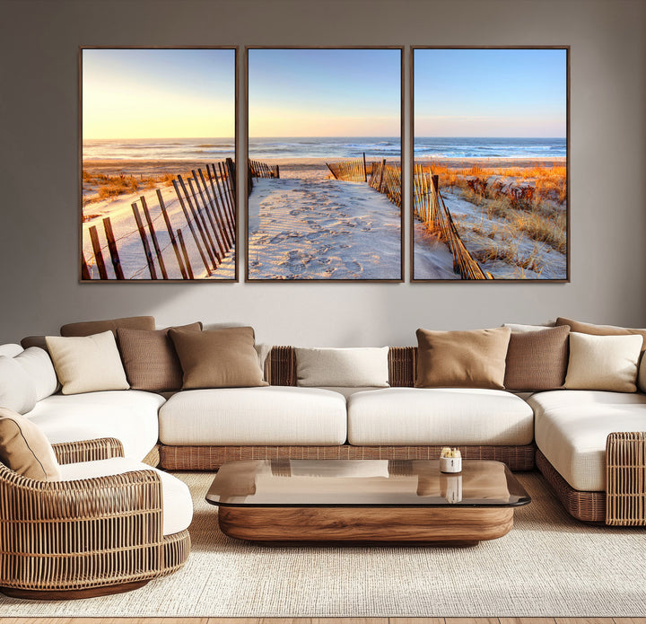 Ocean Sunset Wall Art Wall Art Canvas Print, Framed Nautical Photography Art Picture Print, Summer Beach House Decor Perfect Coastal