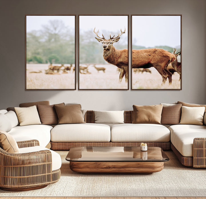 Rustic Nature Print Wall Art Canvas Print, Framed Deer Canvas Wall Art Art Picture Print, Nordic Animal Art Perfect Rustic Nature Decor