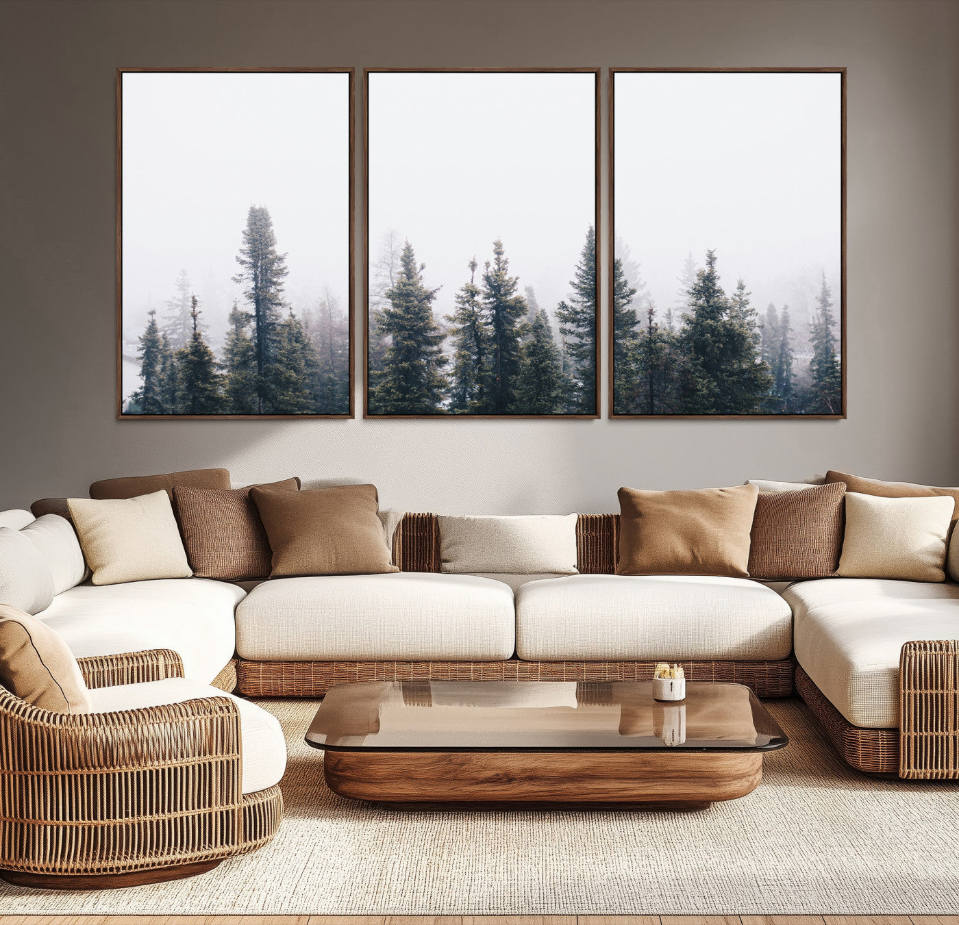 42364796-MGV-CV-36X24-Foggy Forest Wall Art Canvas Print, Framed Misty Pines Art Picture Print, Moody Woodland Perfect Scandinavian Minimalist Decor Artwork