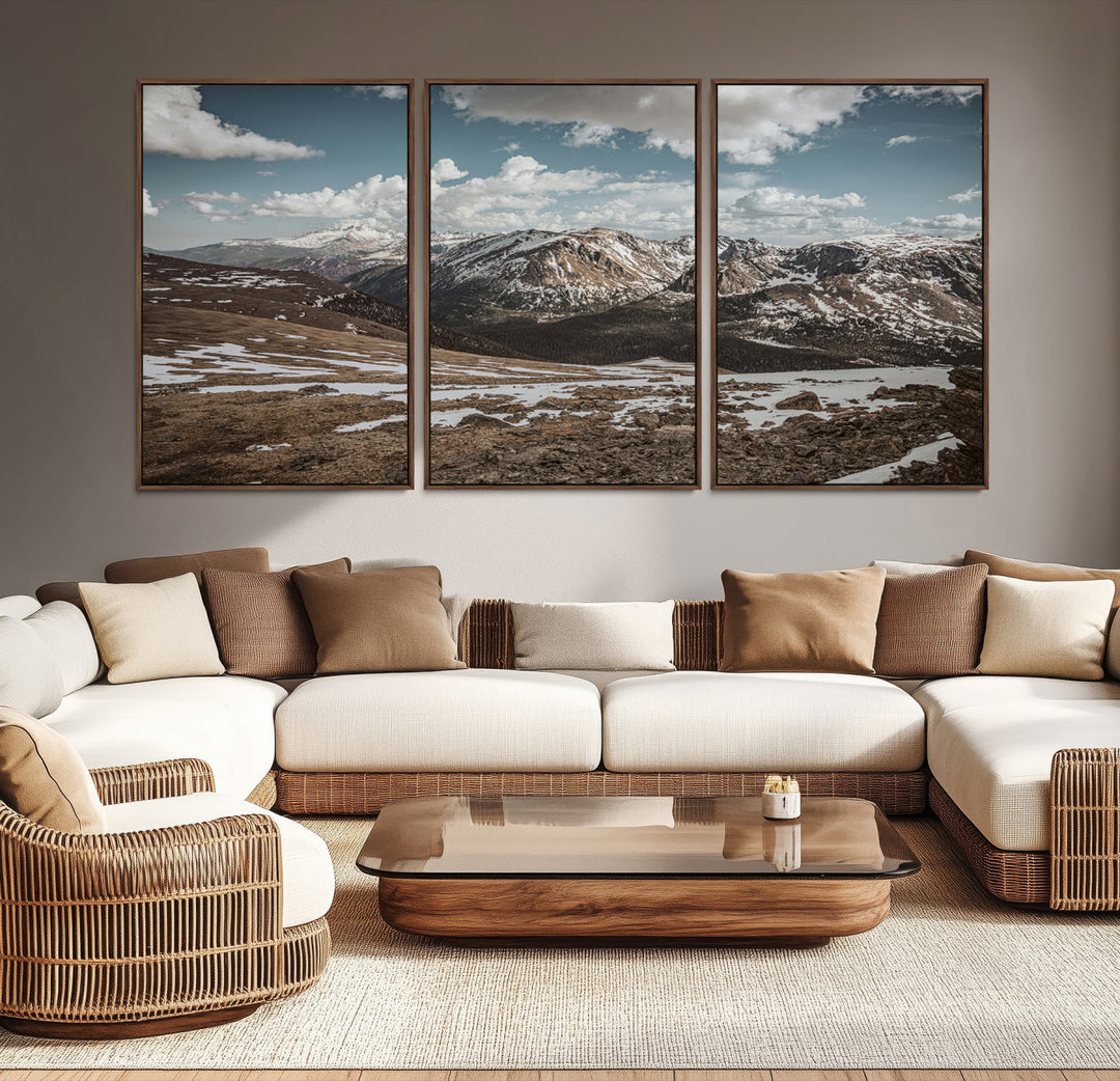 Mountain Landscape Wall Art Canvas Print, Framed Snowy Peaks Art Picture Print, Rugged Highlands Perfect Rustic Adventure Decor Artwork