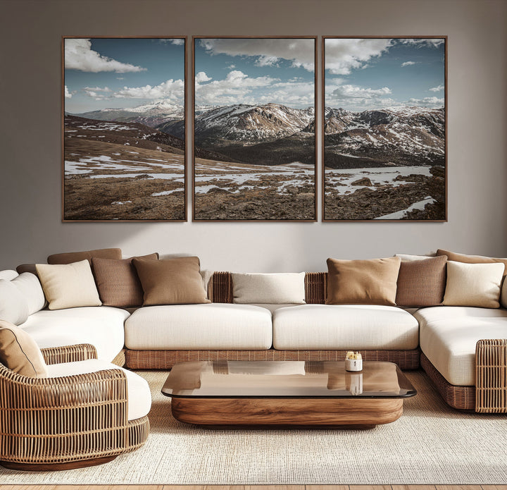 Mountain Landscape Wall Art Canvas Print, Framed Snowy Peaks Art Picture Print, Rugged Highlands Perfect Rustic Adventure Decor Artwork