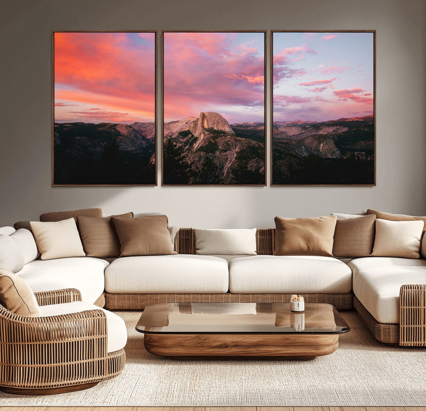 MGV-FC-60X30-3P - Half Dome Wall Art Canvas Print, Framed Yosemite National Park Art Picture Print, Dramatic Sunset Perfect Adventurous Wilderness Decor Artwork