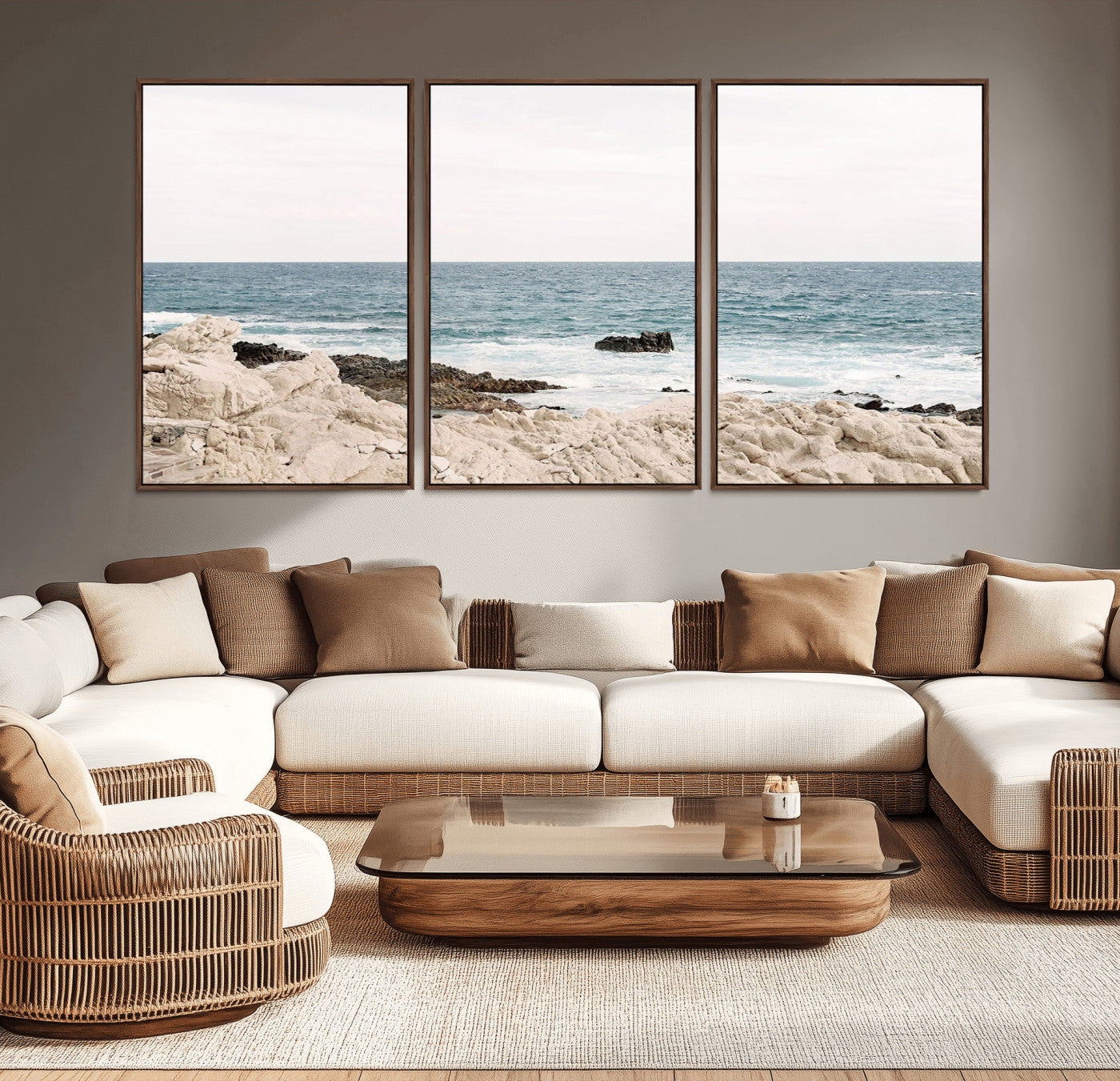 25481980-MGV-CV-36X24-Coastal Ocean View Wall Art Canvas Print – Serene Rocky Shoreline and Blue Sea Photography for Coastal Chic or Minimalist Home Decor