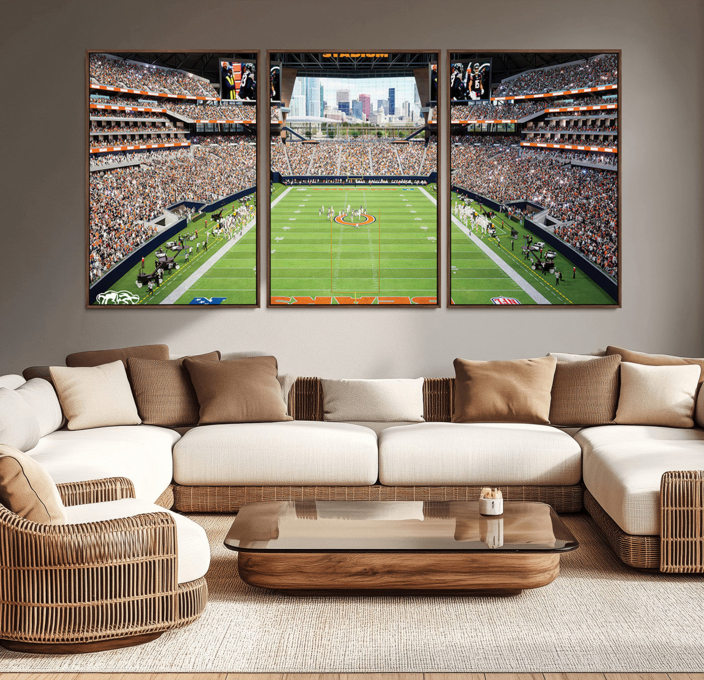 76935553-MGV-CV-36X24-Chicago Bears Soldiers Field Wall Art Canvas Print – Framed Football Stadium Artwork for Sports Fans, Soldier Field Skyline Canvas Decor for Game Room or Man Cave