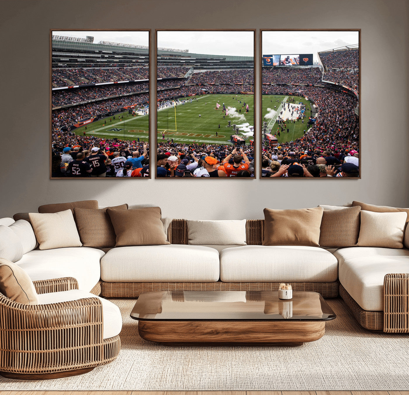 18347149-MGV-CV-36X24-Chicago Bears Soldiers Field Wall Art Canvas Print – Framed Football Stadium Artwork for Sports Fans, Soldier Field Skyline Canvas Decor for Game Room or Man Cave