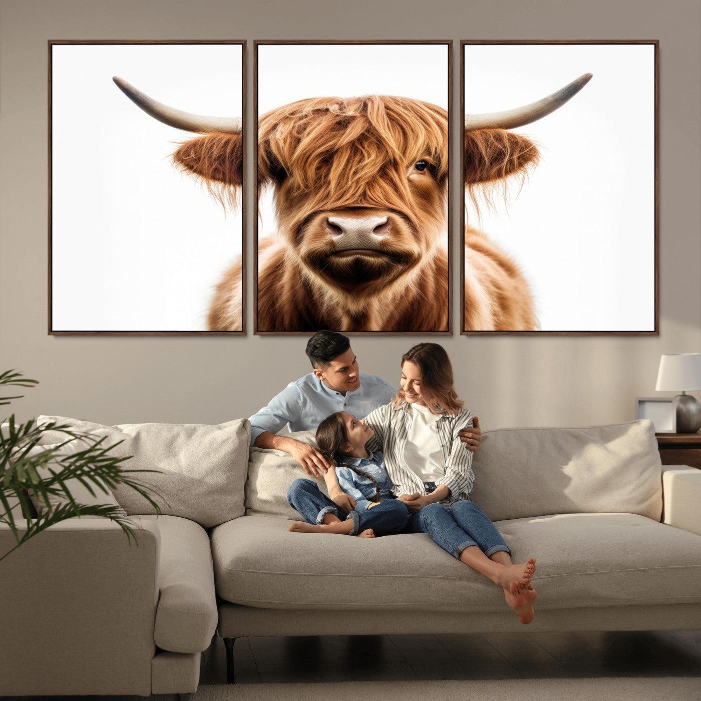 -Scottish Highland Cow Canvas Print, Framed Highland Cow Canvas Home Decor