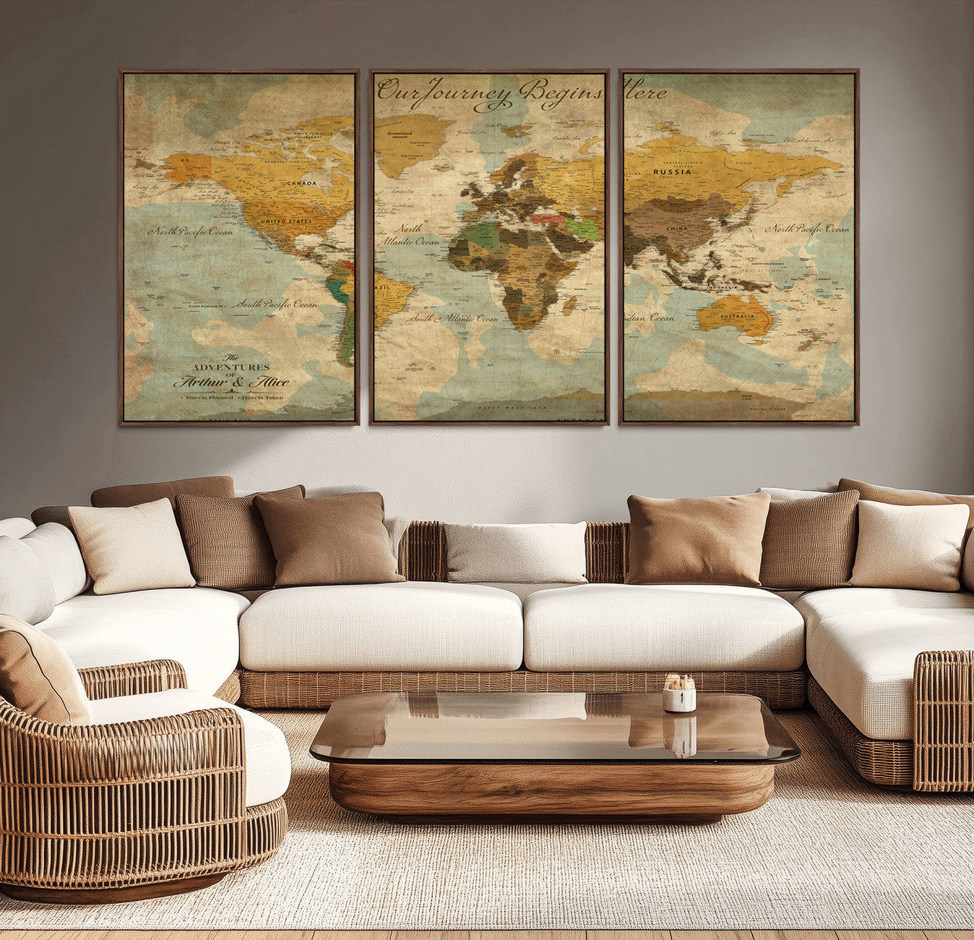 40572820-MGV-CV-36X24-Personalized World Map Canvas – Custom Framed Push Pin Travel Map Wall Art, Vintage Style Gift for Couples