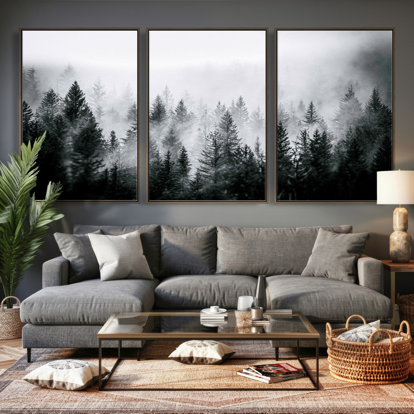 87750525-MGV-CV-36X24 - Foggy Forest Wall Art Canvas Print – Mountain Woodland Landscape Photography for Minimal Nature Home Decor