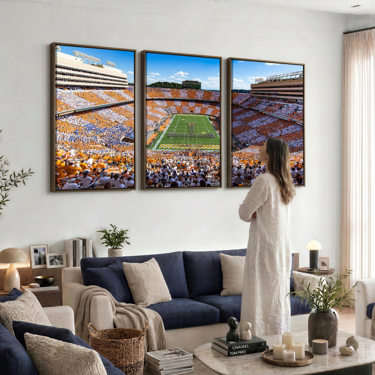 77097951-MGV-CV-36X24 - Tennessee Neyland Stadium Wall Art – Checkerboard Game Day Panoramic Canvas Print, College Football Decor for Home, Office, or Man Cave