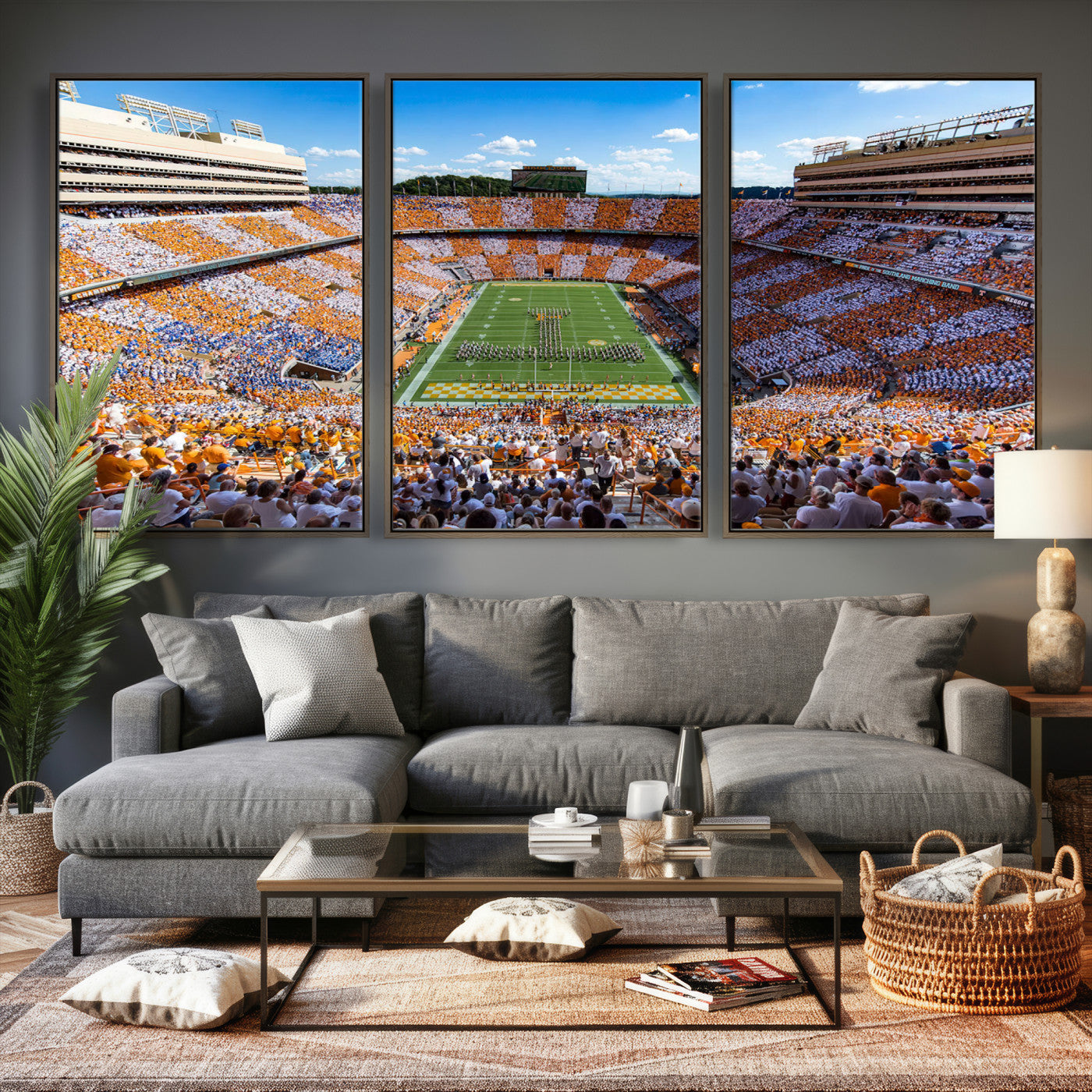 77097951-MGV-CV-36X24 - Tennessee Neyland Stadium Wall Art – Checkerboard Game Day Panoramic Canvas Print, College Football Decor for Home, Office, or Man Cave