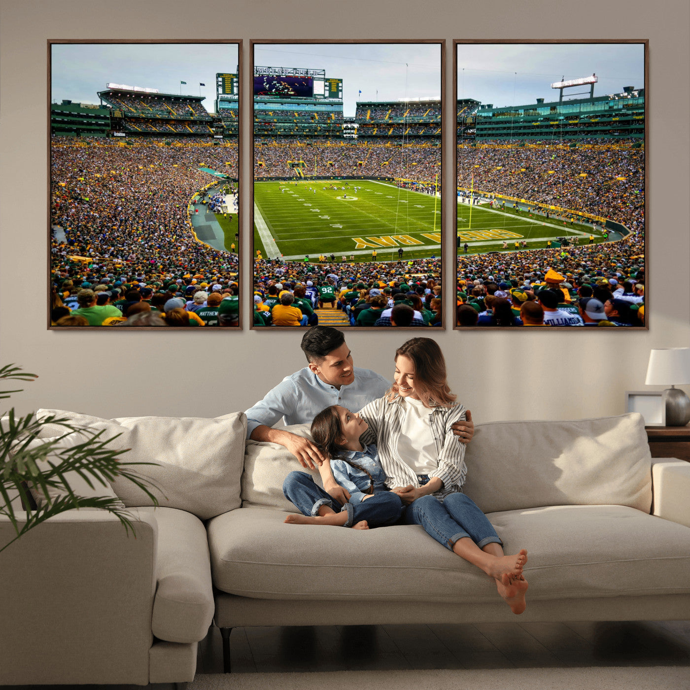 GBP101-MGV-FC-60X30-3P - Green Bay Packers Lambeau Field Stadium Wall Art Canvas Print, Iconic NFL Football Stadium Artwork, Wisconsin Sports Home Decor