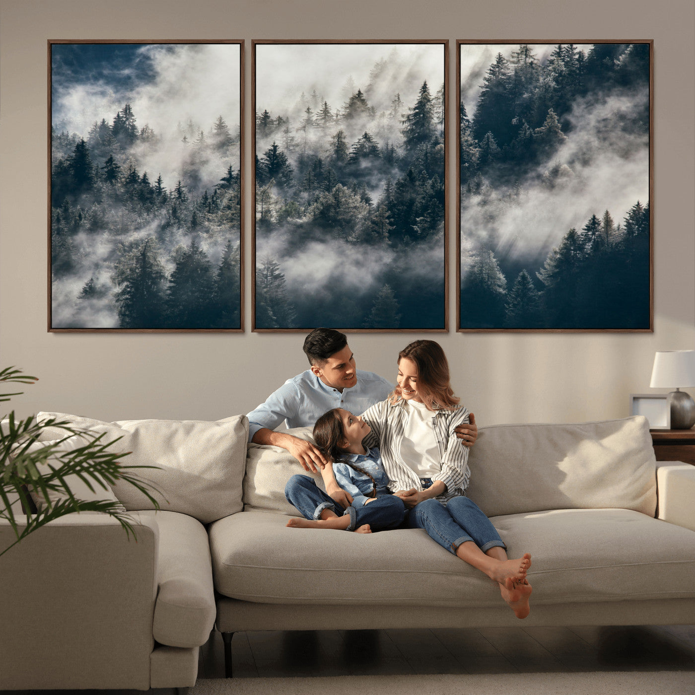 270372951-MGV-FC-60X30-3P - Misty Pine Forest Canvas Wall Art – Dark Forest Mountaing and Nature Landscape Print, Horizontal Canvas Print