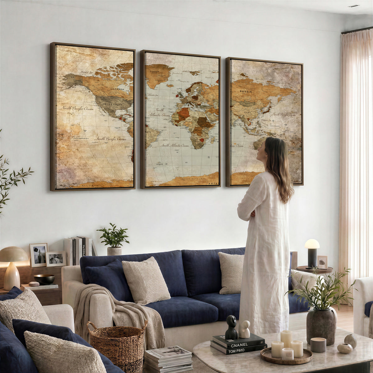 74176056-MGV-CV-36X24 - World Map Wall Art Canvas Print, Modern Decorative Framed Map Artwork Prints for Living Room, Office, Bedroom Wall Decor