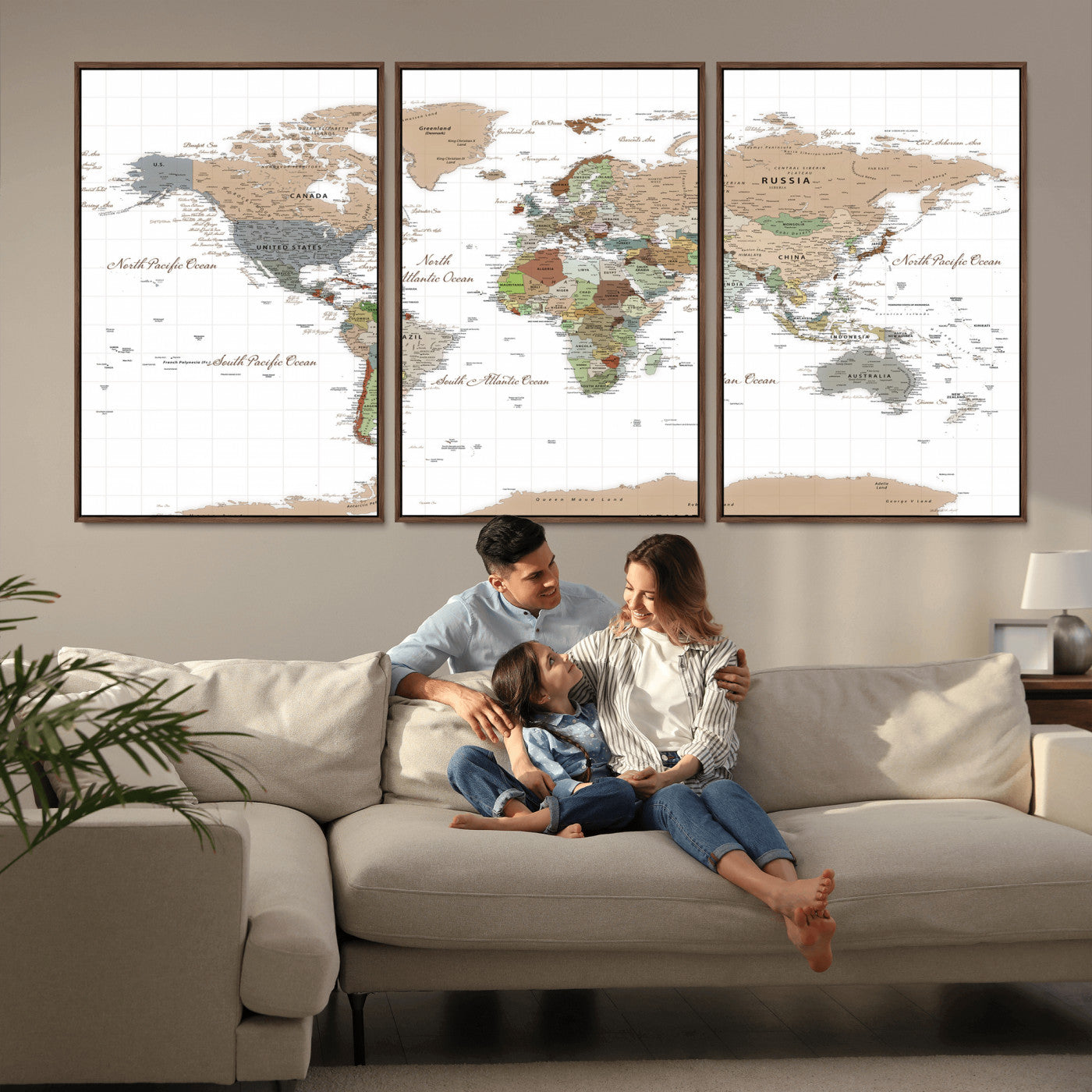 91286788-MGV-CV-36X24 - World Map Wall Art Canvas Print, Modern Decorative Framed Map Artwork Prints for Living Room, Office, Bedroom Wall Decor