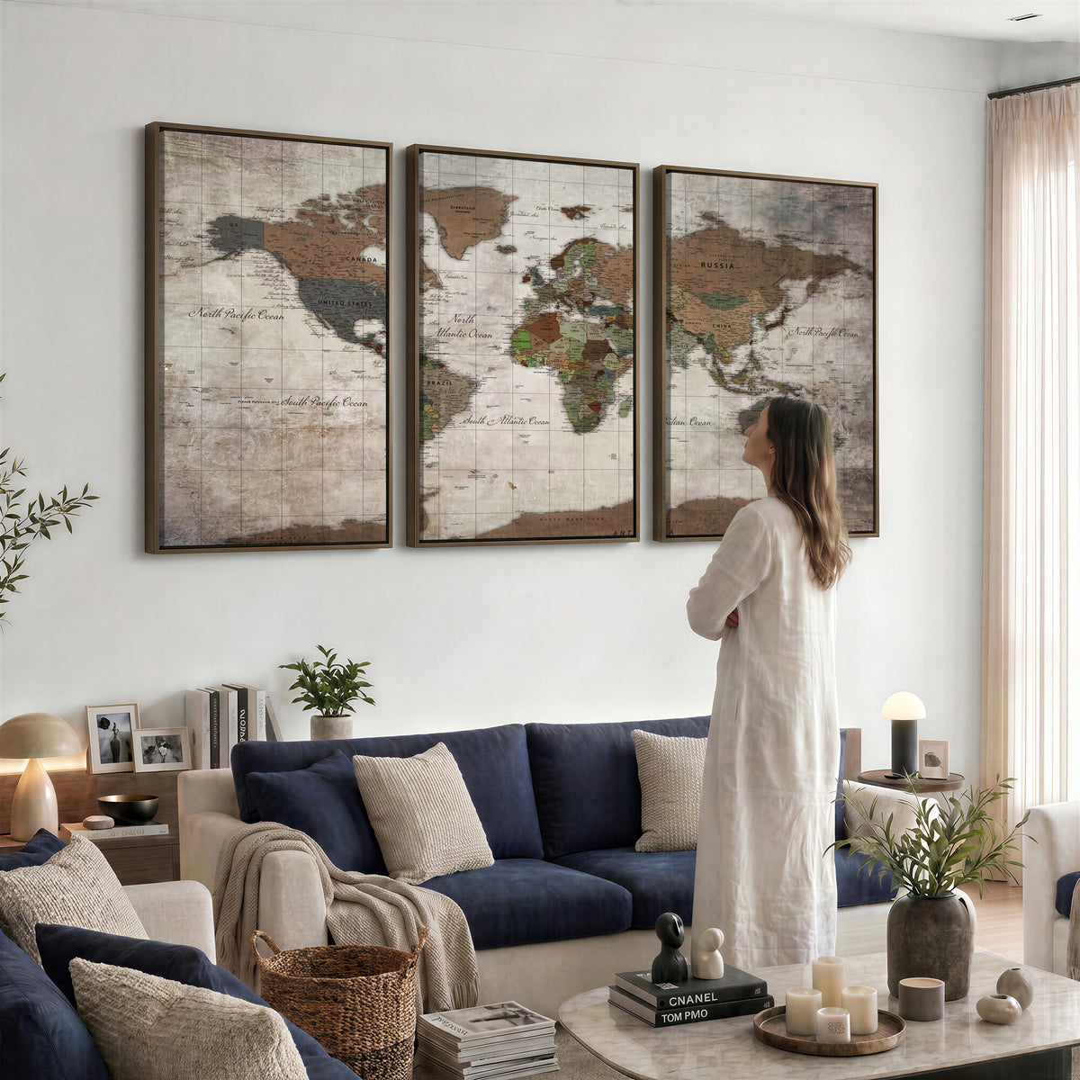 65393892-MGV-CV-36X24 - World Map Wall Art Canvas Print, Modern Decorative Framed Map Artwork Prints for Living Room, Office, Bedroom Wall Decor