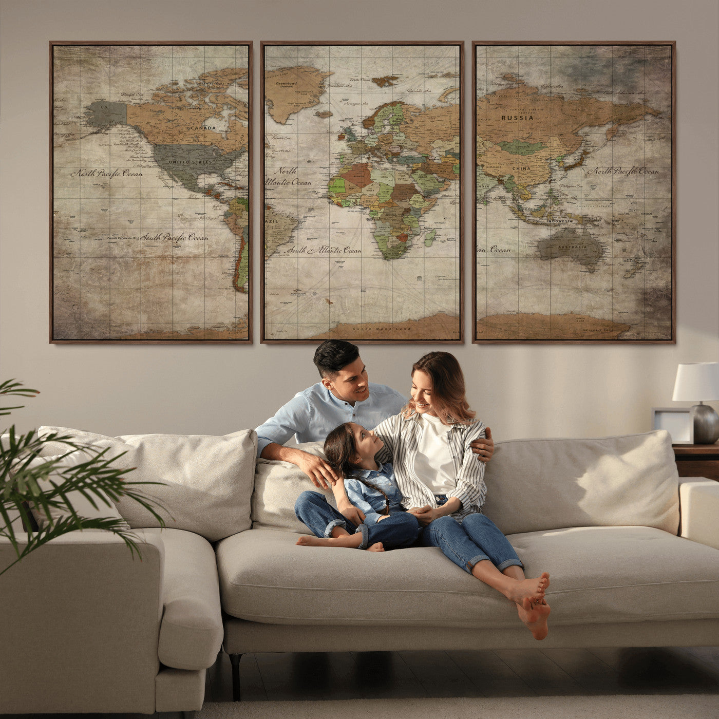 20356264-MGV-CV-36X24 - World Map Wall Art Canvas Print, Modern Decorative Framed Map Artwork Prints for Living Room, Office, Bedroom Wall Decor