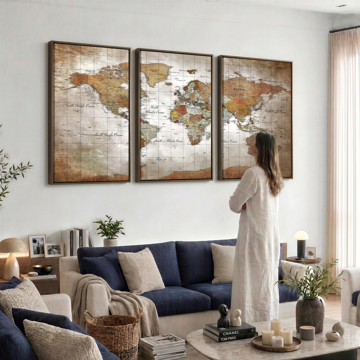 51643807-MGV-CV-36X24 - World Map Wall Art Canvas Print, Modern Decorative Framed Map Artwork Prints for Living Room, Office, Bedroom Wall Decor