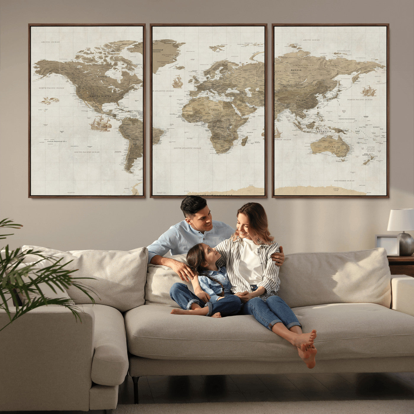 28283260-MGV-CV-36X24 - World Map Wall Art Canvas Print, Modern Decorative Framed Map Artwork Prints for Living Room, Office, Bedroom Wall Decor