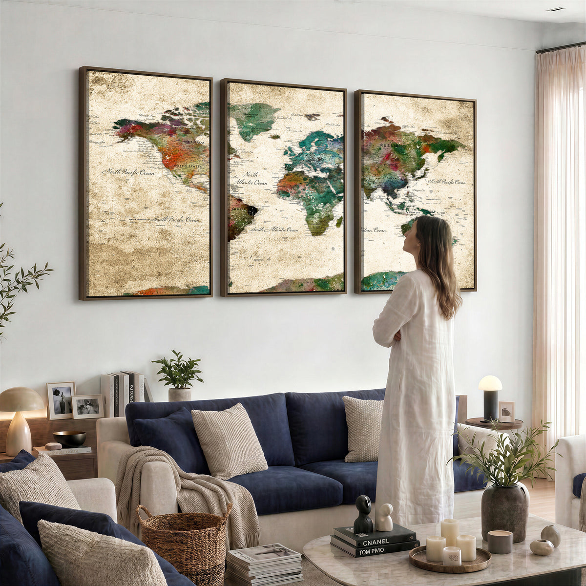 87544591-MGV-CV-36X24 - World Map Wall Art Canvas Print, Modern Decorative Framed Map Artwork Prints for Living Room, Office, Bedroom Wall Decor