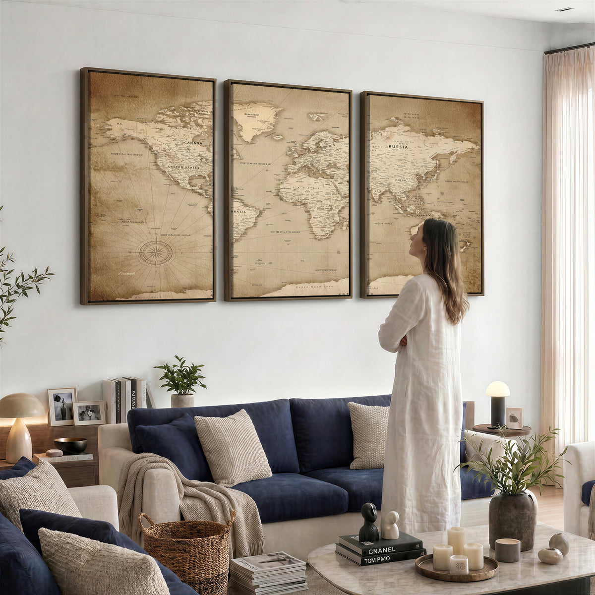 34795134-MGV-CV-36X24 - World Map Wall Art Canvas Print, Modern Decorative Framed Map Artwork Prints for Living Room, Office, Bedroom Wall Decor