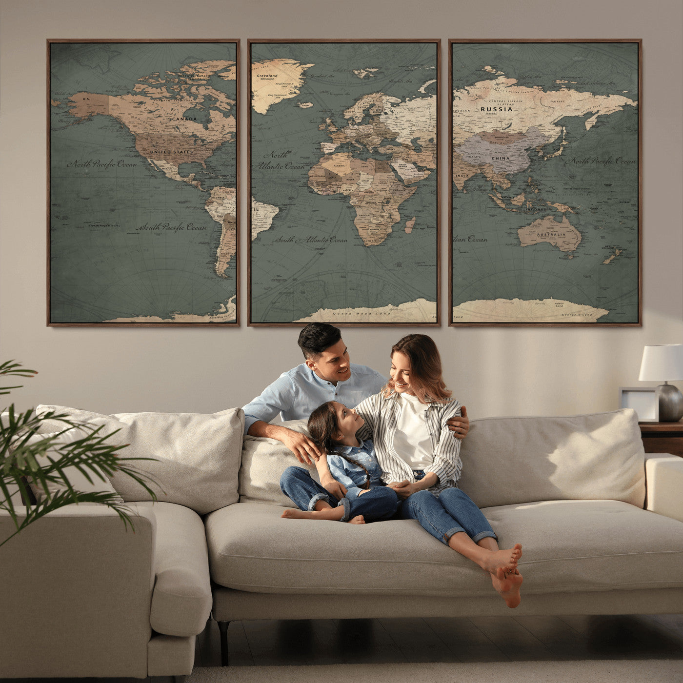 84619399-MGV-CV-36X24 - World Map Wall Art Canvas Print, Modern Decorative Framed Map Artwork Prints for Living Room, Office, Bedroom Wall Decor