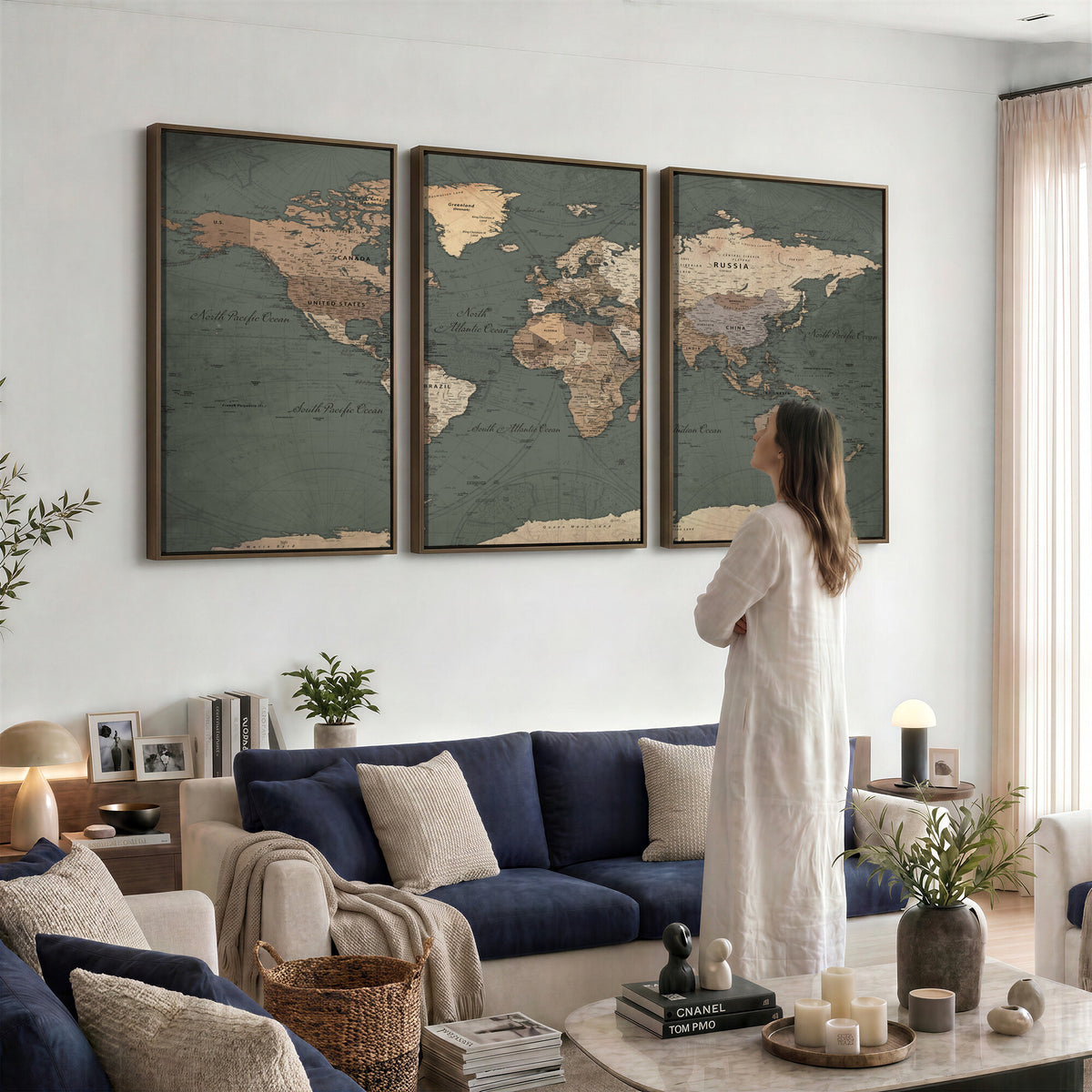 84619399-MGV-CV-36X24 - World Map Wall Art Canvas Print, Modern Decorative Framed Map Artwork Prints for Living Room, Office, Bedroom Wall Decor