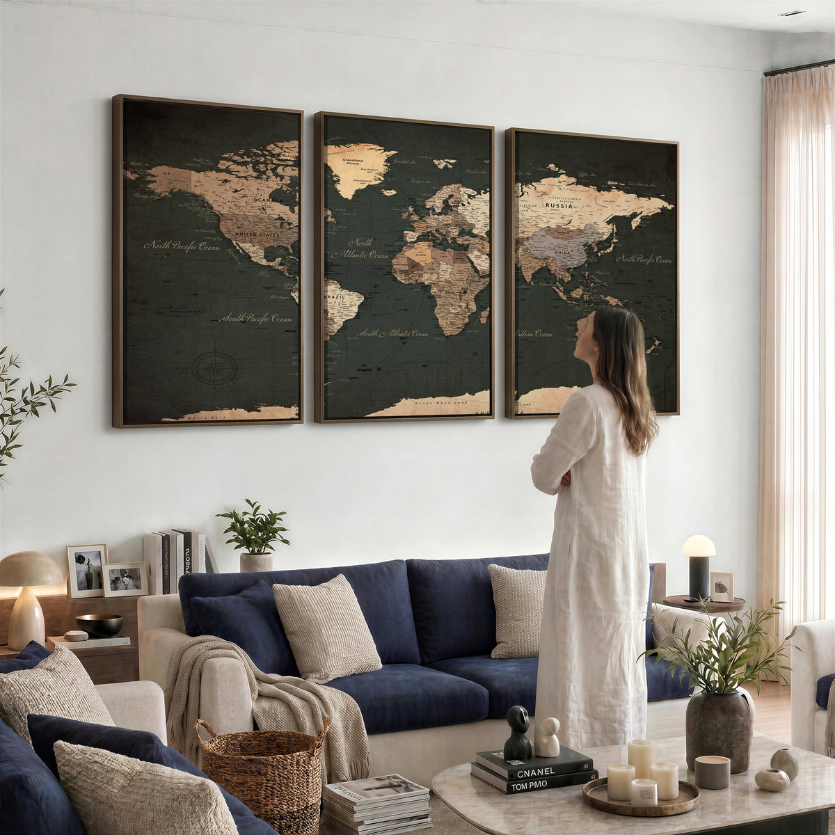 62059333-MGV-CV-36X24 - World Map Wall Art Canvas Print, Modern Decorative Framed Map Artwork Prints for Living Room, Office, Bedroom Wall Decor
