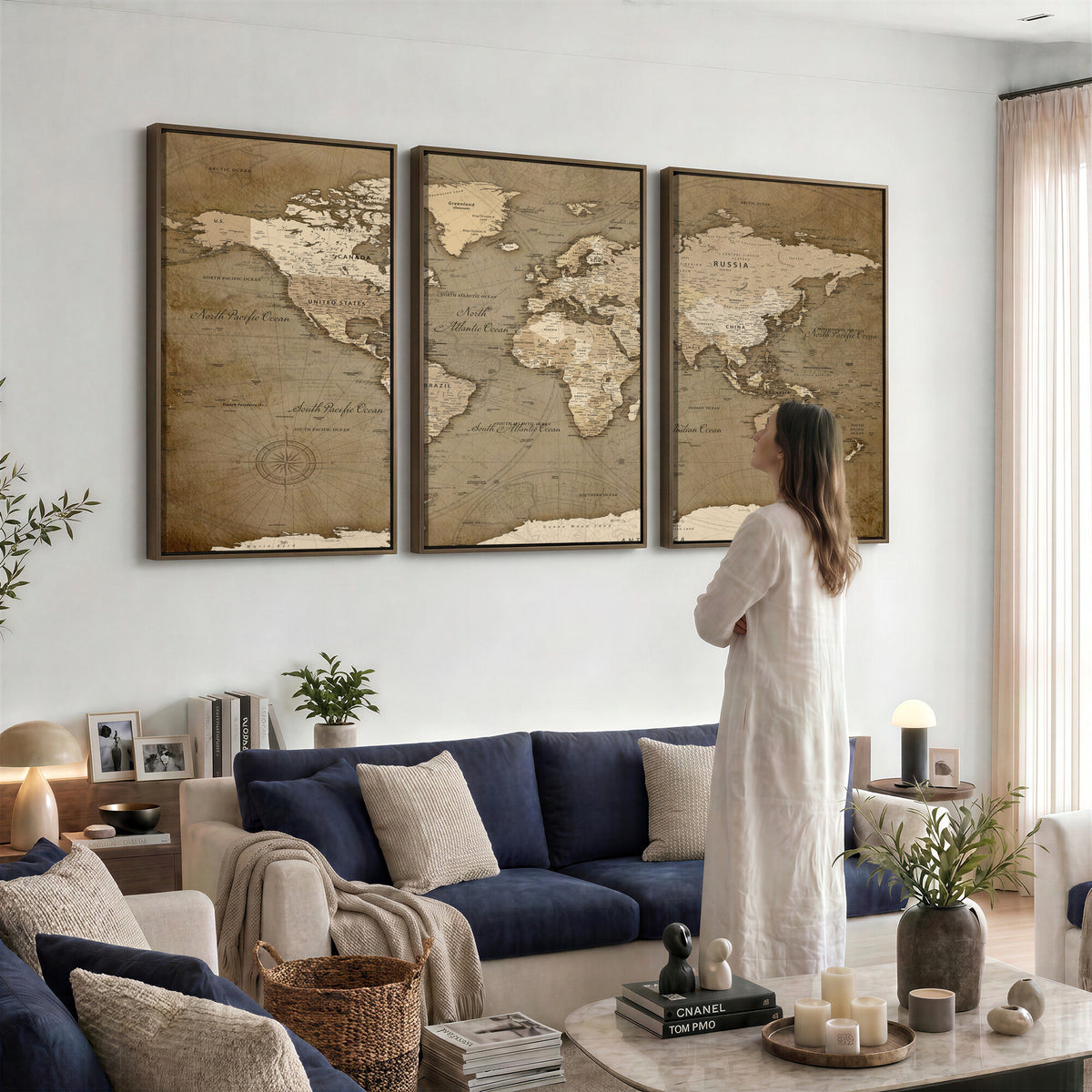 82314635-MGV-CV-36X24 - World Map Wall Art Canvas Print, Modern Decorative Framed Map Artwork Prints for Living Room, Office, Bedroom Wall Decor