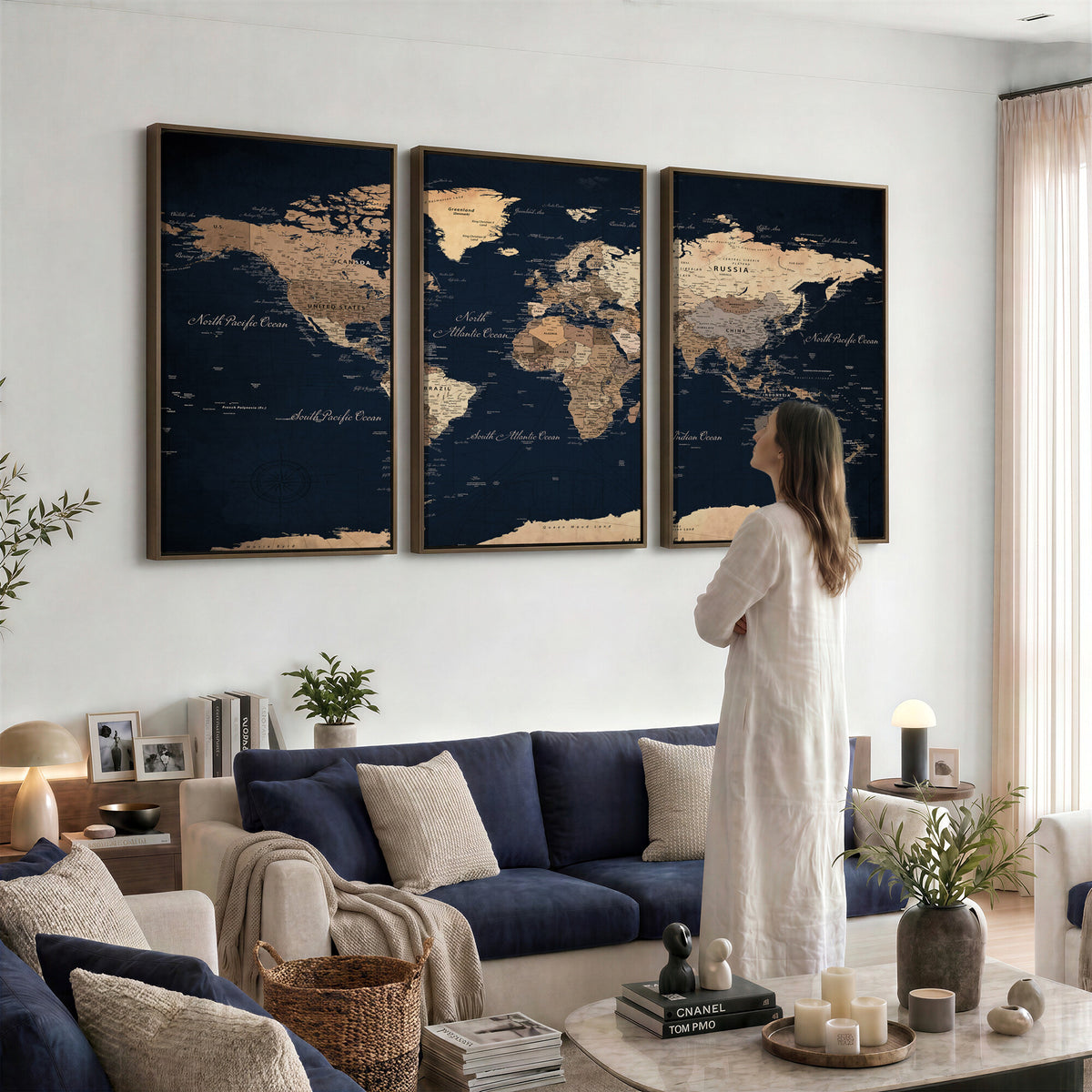 53971530-MGV-CV-36X24 - World Map Wall Art Canvas Print, Modern Decorative Framed Map Artwork Prints for Living Room, Office, Bedroom Wall Decor
