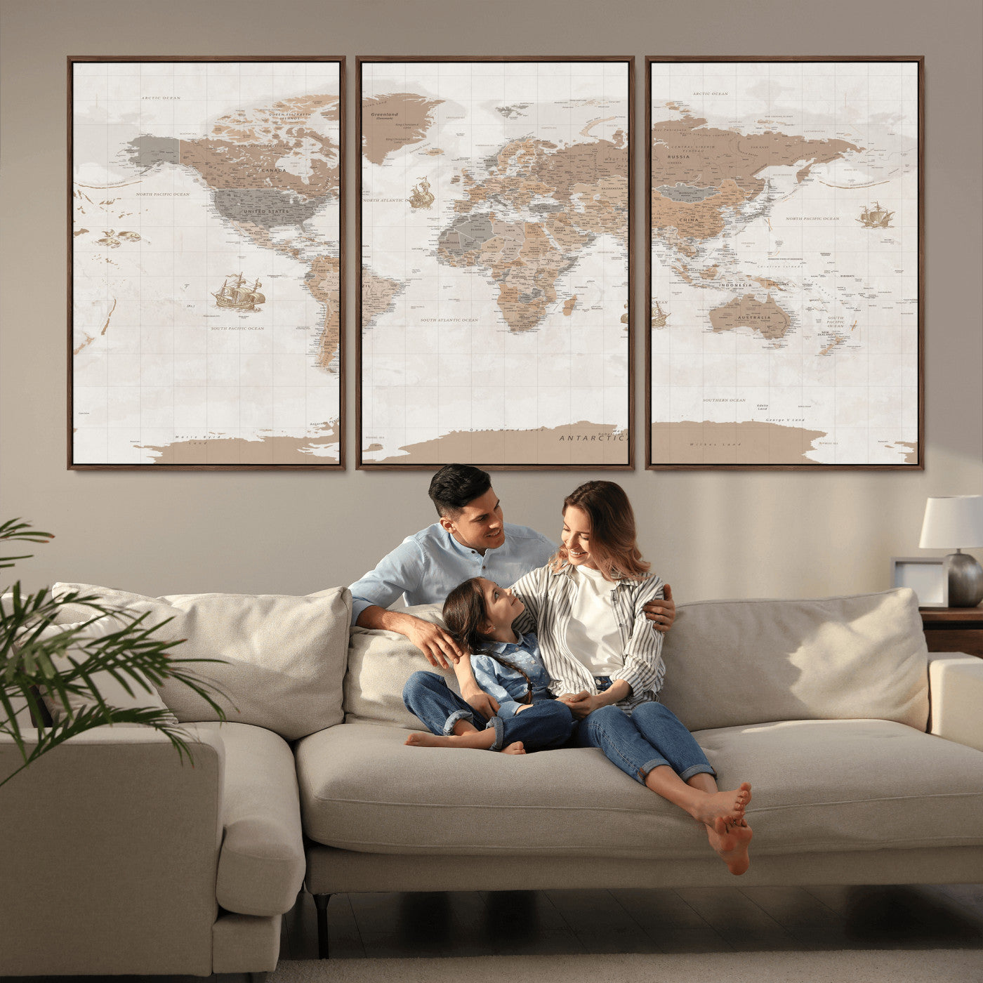 85057279-MGV-CV-36X24 - World Map Wall Art Canvas Print, Modern Decorative Framed Map Artwork Prints for Living Room, Office, Bedroom Wall Decor