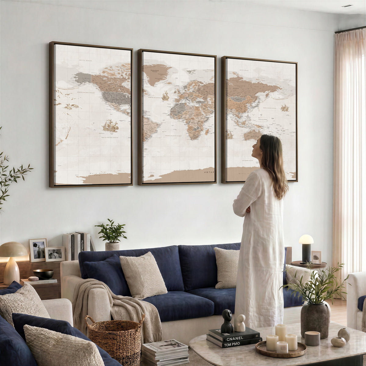 85057279-MGV-CV-36X24 - Framed Large World Map Canvas Print for Office Decor