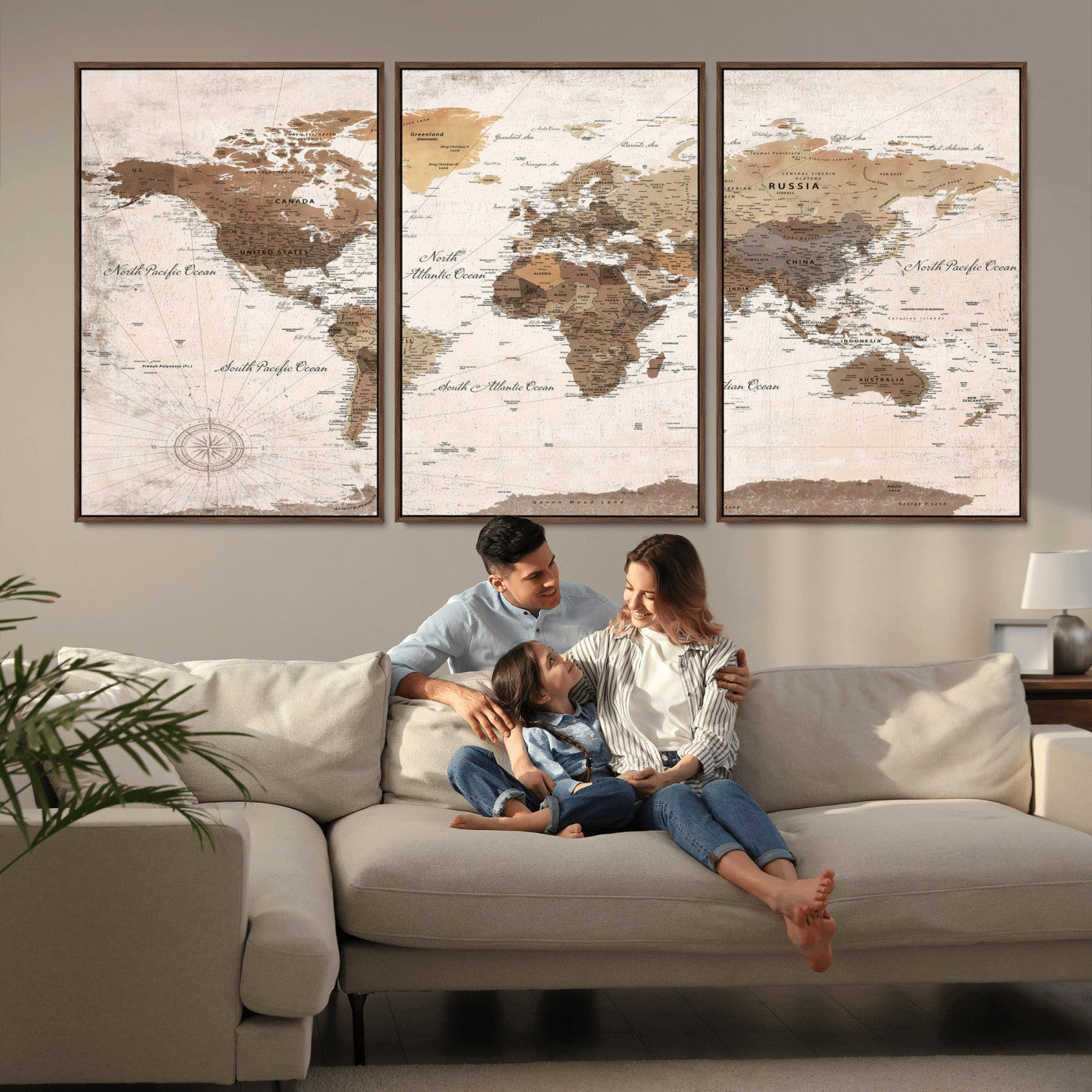 38923639-MGV-CV-36X24 - World Map Wall Art Canvas Print, Modern Decorative Framed Map Artwork Prints for Living Room, Office, Bedroom Wall Decor