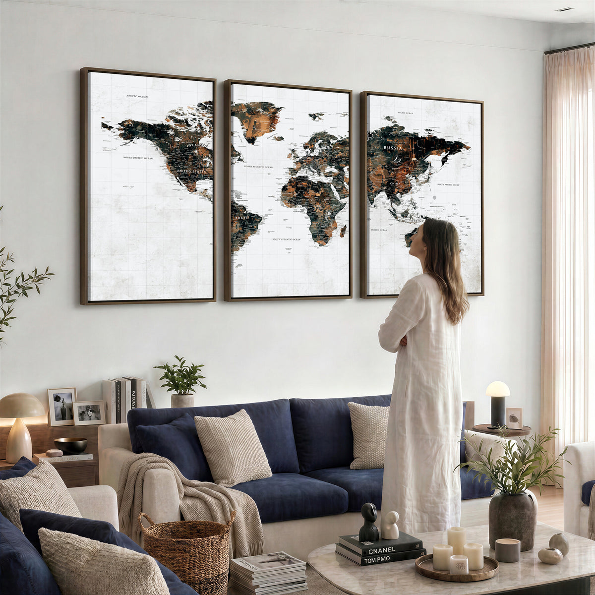 60008766-MGV-CV-36X24 - Large World Map Canvas Print – Framed Travel Map Wall Art