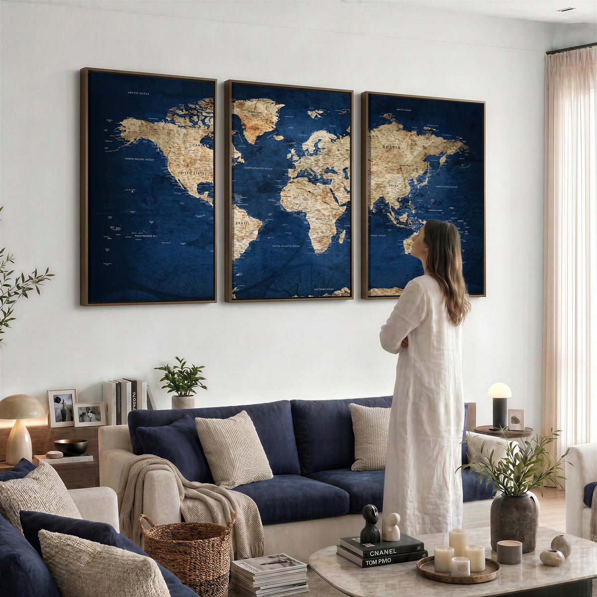 57503519-MGV-CV-36X24 - World Map Canvas Print – Framed Travel Map Wall Art for