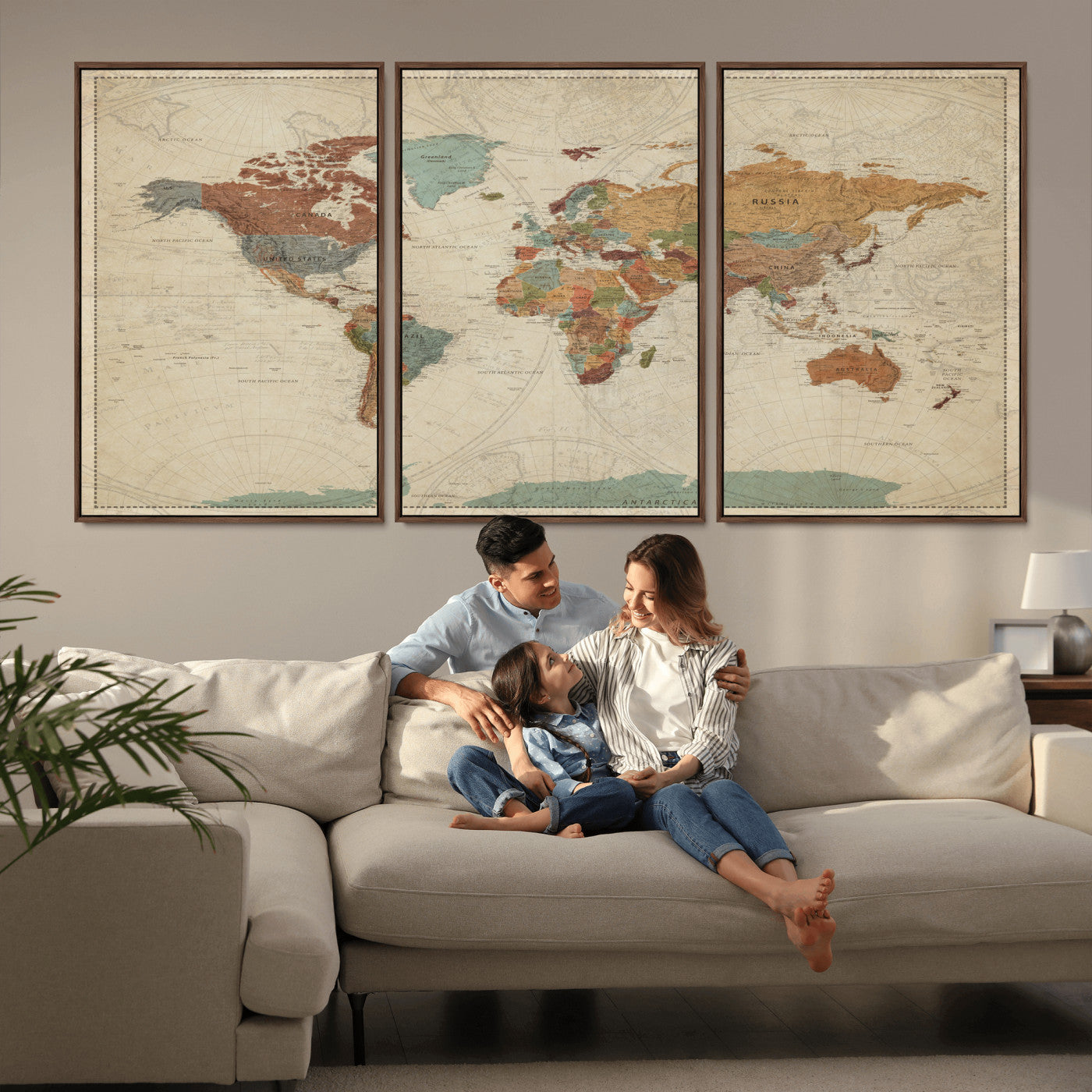 68428598-MGV-CV-36X24 - World Map Wall Art Canvas Print, Modern Decorative Framed Map Artwork Prints for Living Room, Office, Bedroom Wall Decor