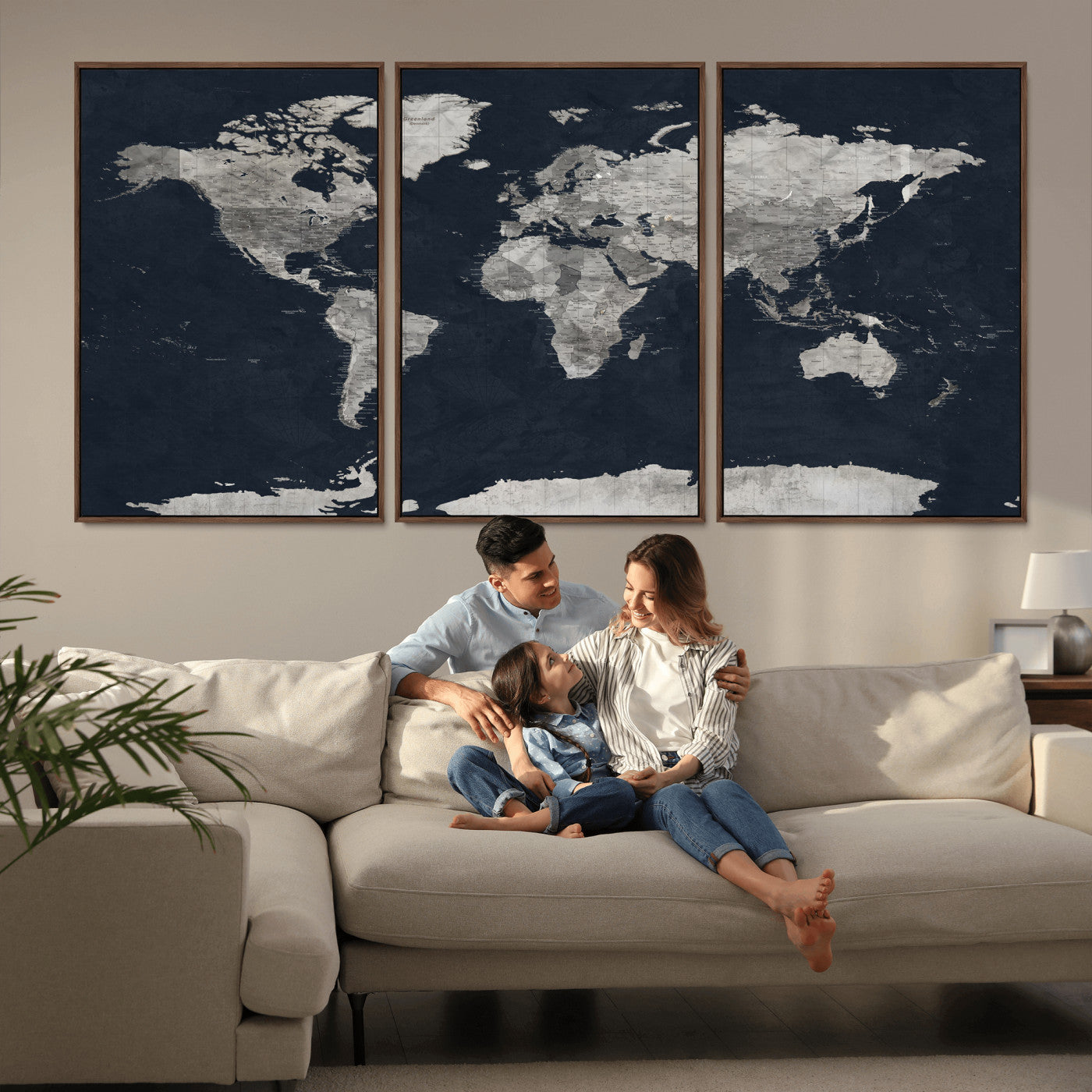 53886659-MGV-CV-36X24 - World Map Wall Art Canvas Print, Modern Decorative Framed Map Artwork Prints for Living Room, Office, Bedroom Wall Decor