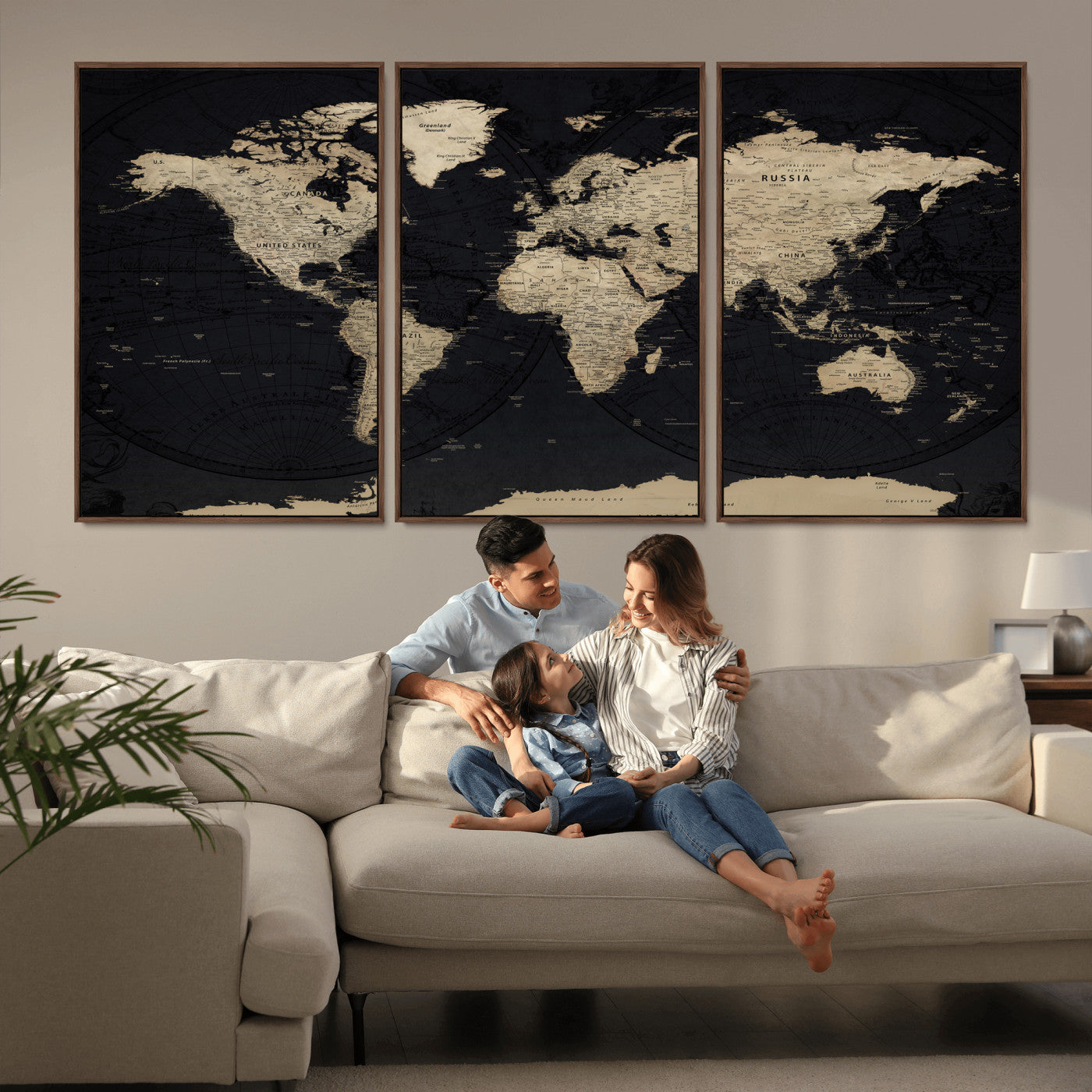 61835687-MGV-CV-36X24 - World Map Wall Art Canvas Print, Modern Decorative Framed Map Artwork Prints for Living Room, Office, Bedroom Wall Decor