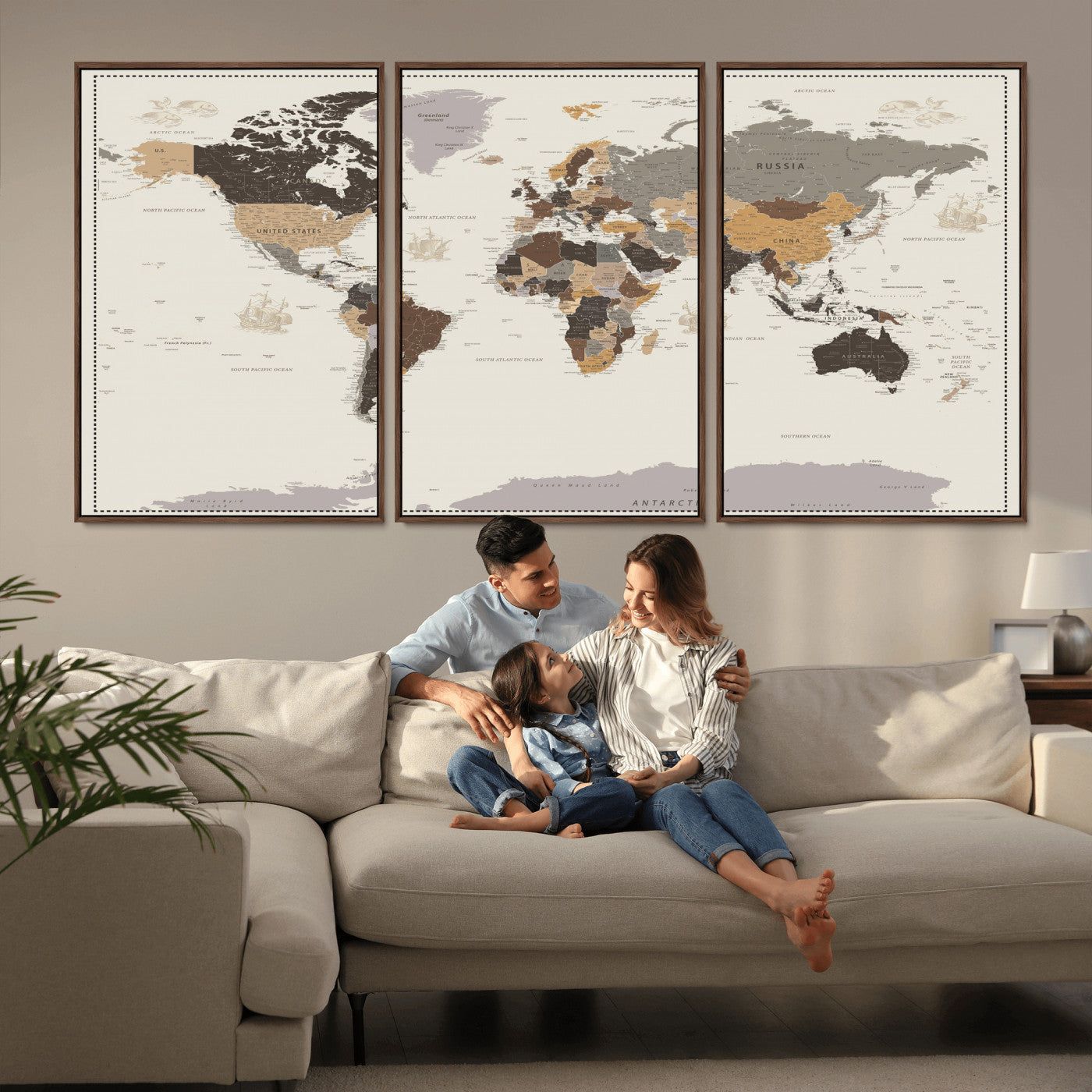 58777746-MGV-CV-36X24 - World Map Wall Art Canvas Print, Modern Decorative Framed Map Artwork Prints for Living Room, Office, Bedroom Wall Decor