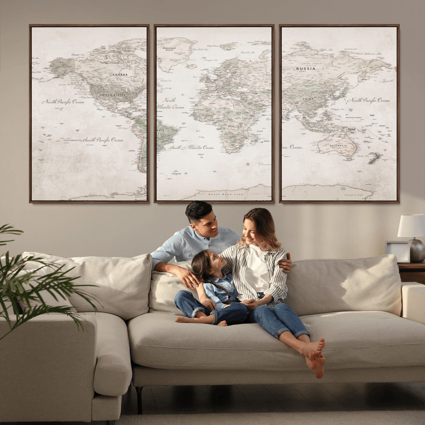 90355419-MGV-CV-36X24 - World Map Wall Art Canvas Print, Modern Decorative Framed Map Artwork Prints for Living Room, Office, Bedroom Wall Decor