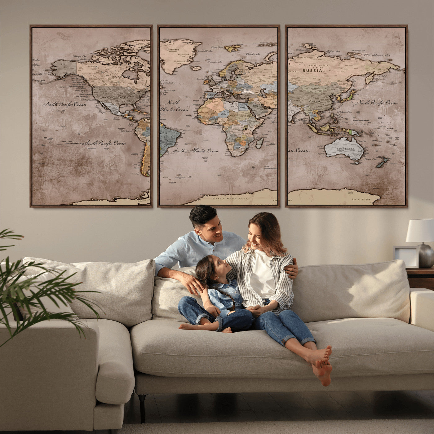 91471273-MGV-CV-36X24 - World Map Wall Art Canvas Print, Modern Decorative Framed Map Artwork Prints for Living Room, Office, Bedroom Wall Decor