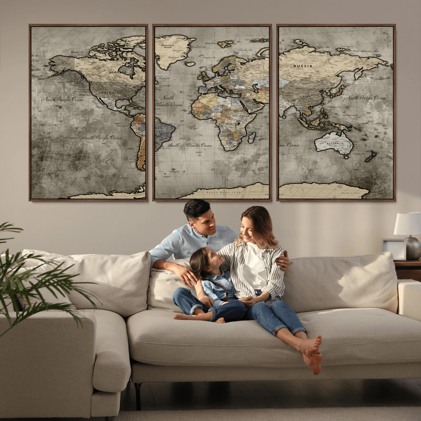 85218700-MGV-CV-36X24 - World Map Wall Art Canvas Print, Modern Decorative Framed Map Artwork Prints for Living Room, Office, Bedroom Wall Decor