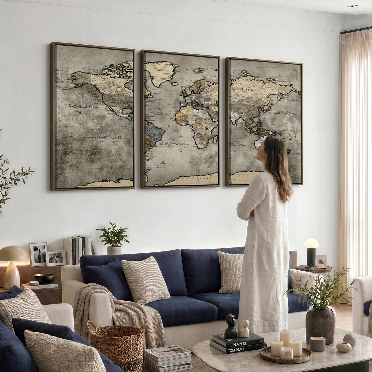 85218700-MGV-CV-36X24 - World Map Canvas Print, Detailed Map of the World Wall Art