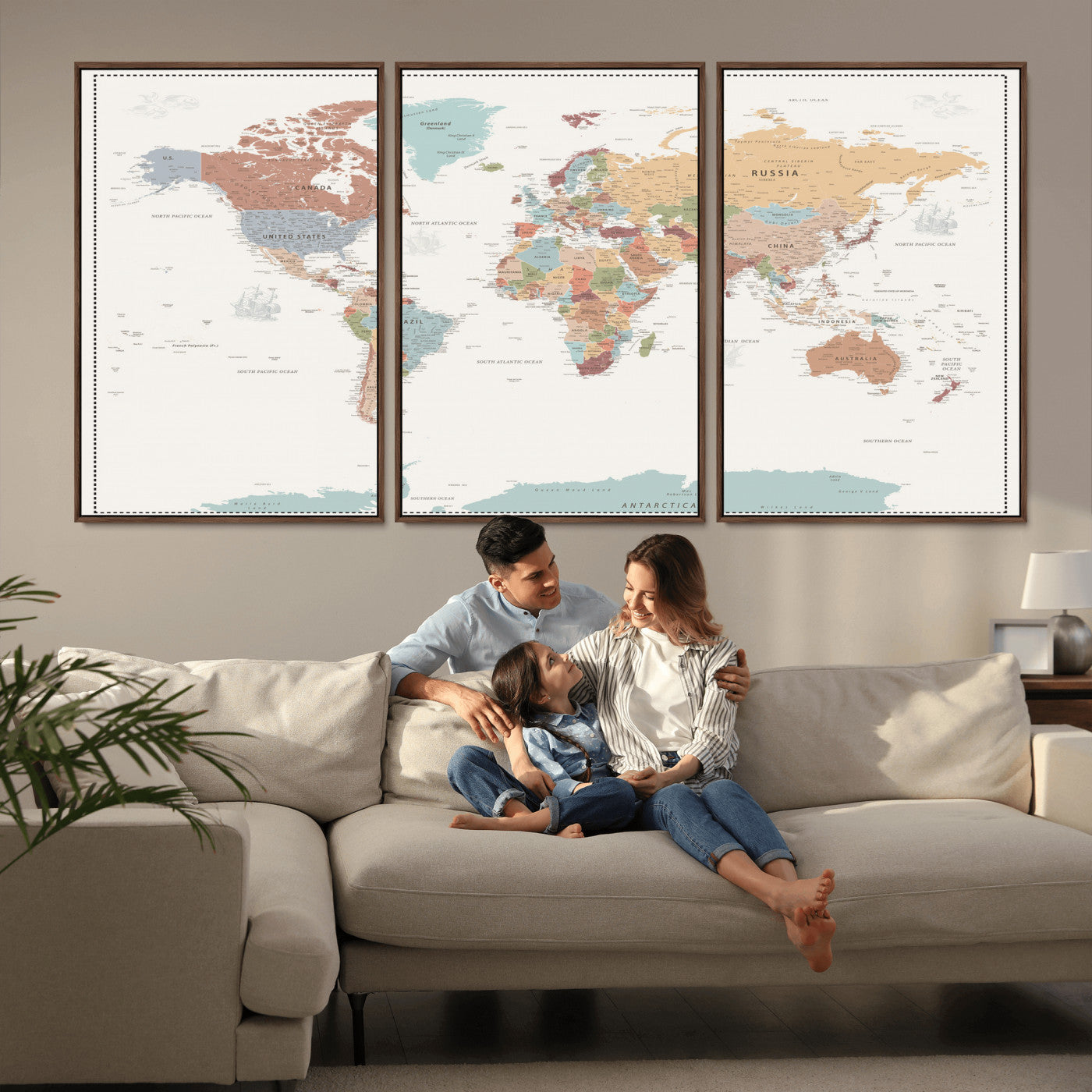 63447567-MGV-CV-36X24 - World Map Wall Art Canvas Print, Modern Decorative Framed Map Artwork Prints for Living Room, Office, Bedroom Wall Decor