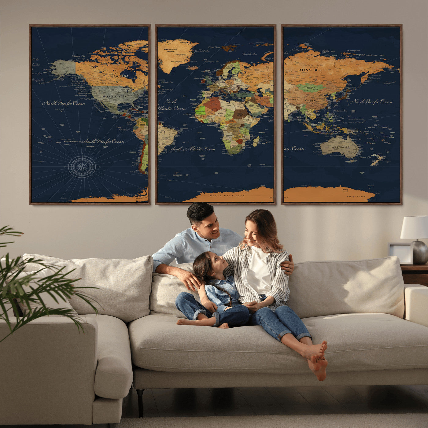 11715182-MGV-CV-36X24 - World Map Wall Art Canvas Print, Modern Decorative Framed Map Artwork Prints for Living Room, Office, Bedroom Wall Decor