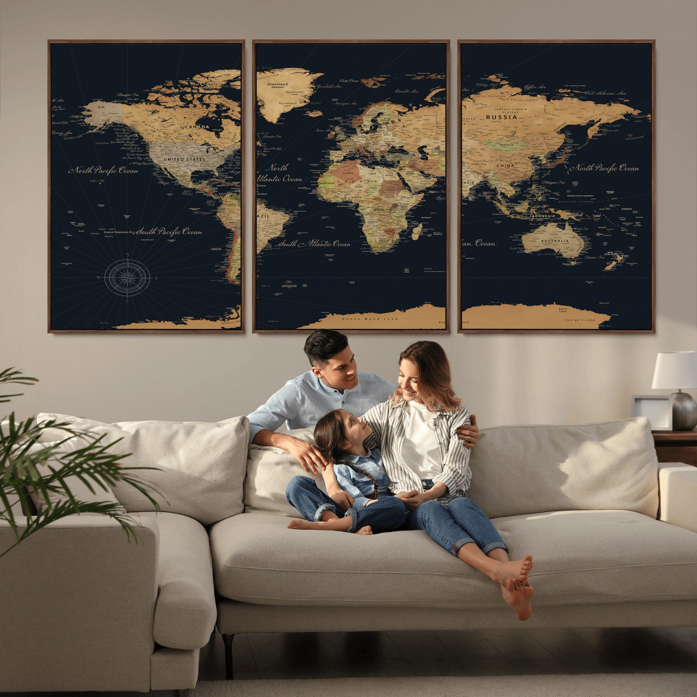 87280374-MGV-CV-36X24 - World Map Wall Art Canvas Print, Modern Decorative Framed Map Artwork Prints for Living Room, Office, Bedroom Wall Decor