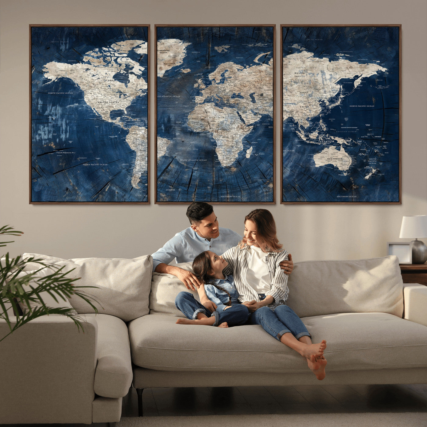 56126010-MGV-CV-36X24 - World Map Wall Art Canvas Print, Modern Decorative Framed Map Artwork Prints for Living Room, Office, Bedroom Wall Decor
